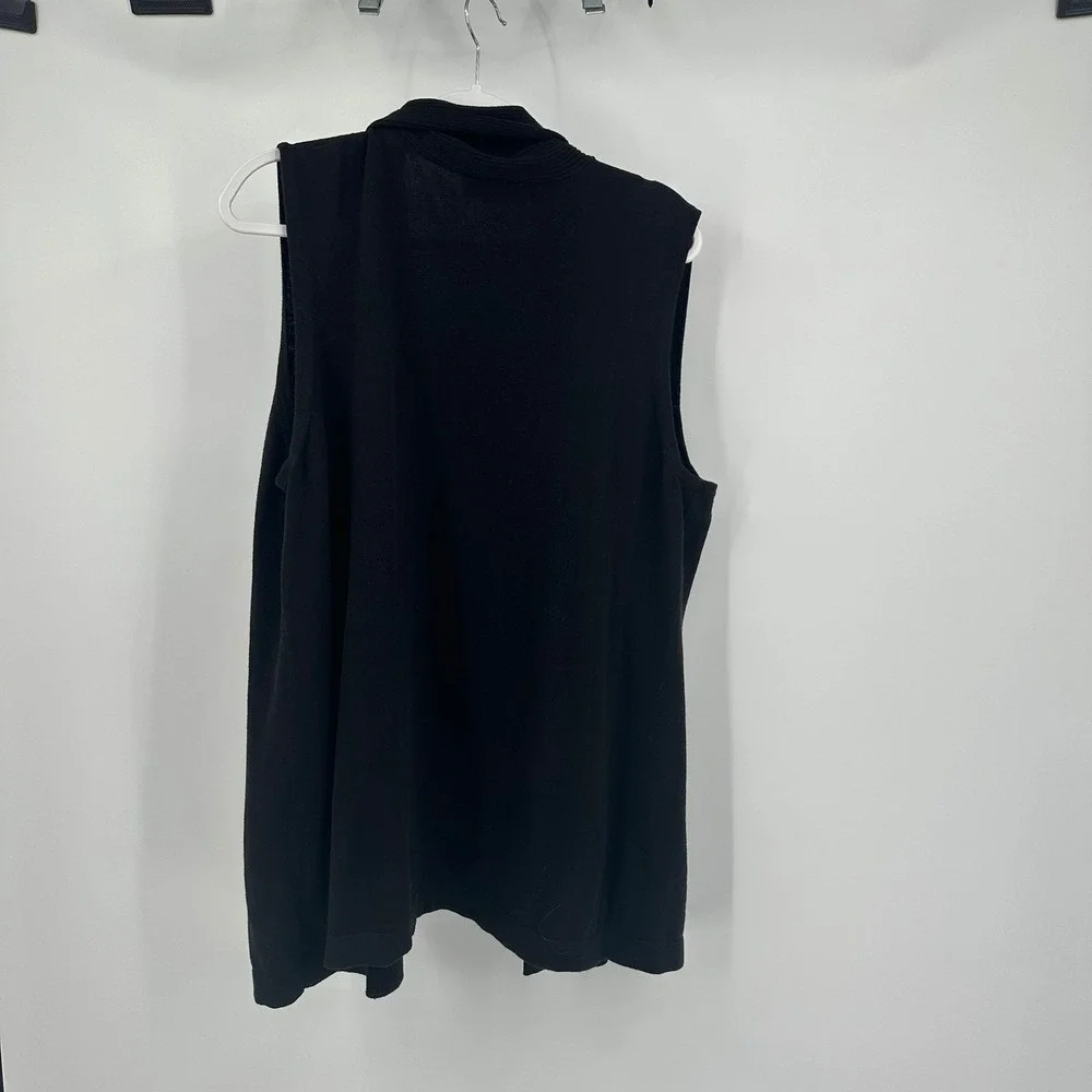Quacker Factory Womens Black Cotton Rhinestone Open Front Longline Vest Layering